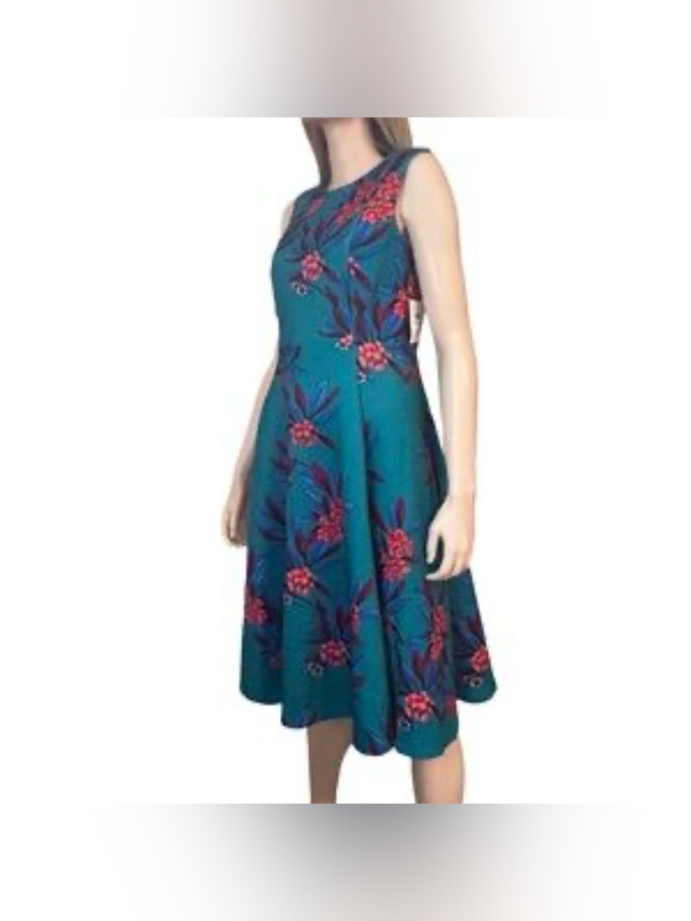 Calvin Klein  elegant Teal Floral V-Neck Sleeveless Maxi Dress size 14 - Picture 3 of 15